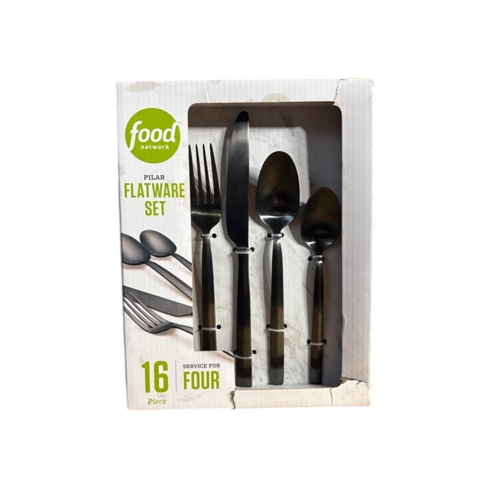 Food Network Pilar 16-Piece Flatware Set in Black Stainless Finish GIFT Dorm NIB